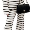 Best Cozy ZESICA 2 Piece Sets Fall Casual Striped Sweater - Image 3